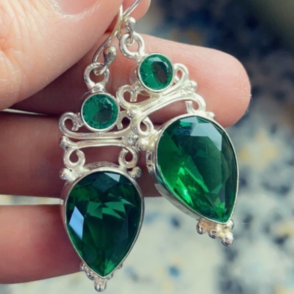 Sterling Silver Jeweled Dangle Earrings - Picture 16 of 17